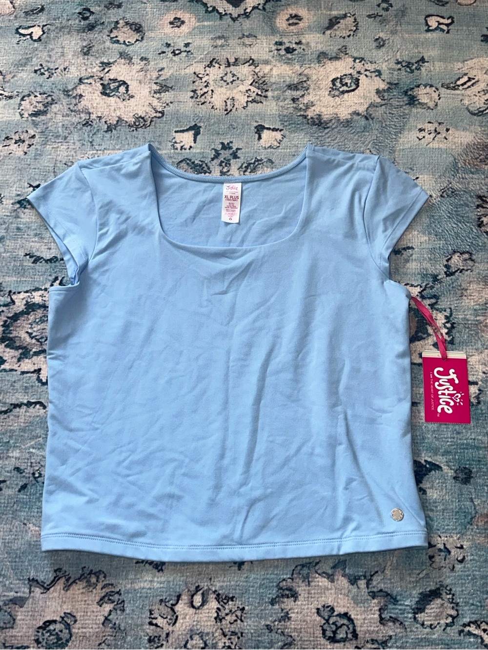 NWT Justice Girlsβ Cap Sleeve Short Sleeve Top Light Blue Size 16/18 Plus